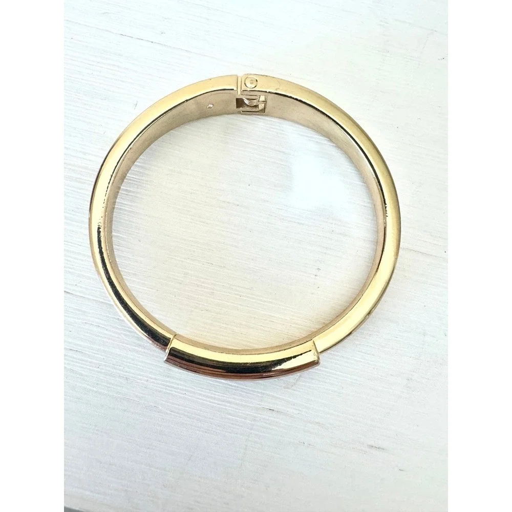 Gold‎ Tone Hinged Bangle Bracelet Tubular Minimalist Stackable 7